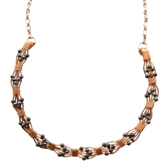Copper Wire Formed Choker with Hematite Beads, Unique Artisan Necklace - Picture 1 of 3